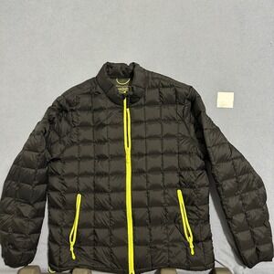 Bass Propel Puffer Jacket Full Zip Lightweight Black Neon Yellow Mens Size Large